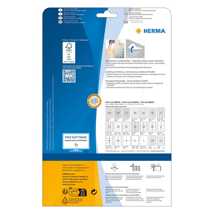 HERMA Etiquetas A4 Blanco 105x42,3 mm Desprendibles 350 Unidades