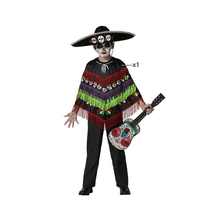 Disfraz de Esqueleto con Poncho Musical para Niño, 5-6 Años