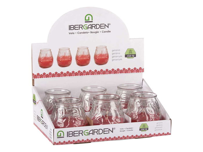 Ibergarden Vela Geranio Relieve Transparente 9x9x9 cm (Set de 24) Ibergarden Vela Geranio Relieve Transparente 9x9x9 cm (Set de 24)