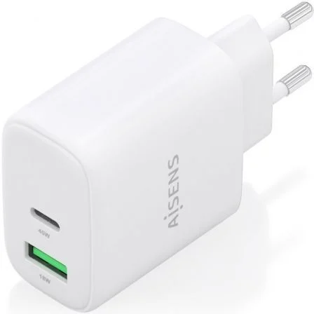 Aisens cargador gan 45w, 1xusb-c pd3.0 qc4.0, 1xusb-a qc3.0, blanco
