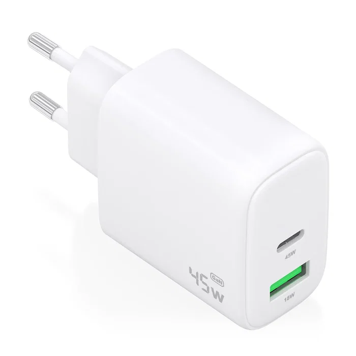 AISENS Cargador GaN 45W USB-C PD3.0 y USB-A QC3.0 Blanco AISENS Cargador GaN 45W USB-C PD3.0 y USB-A QC3.0 Blanco