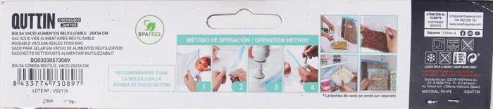 Quttin Set de 4 Bolsas de Comida Reutilizables al Vacío 26 x 34 cm (24 Cajas)