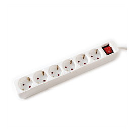 VALUE 19.99.1087 Regleta de 6 Tomas con Interruptor, Blanco, Cable de 10 m, 1.5 mm², 3600 W Máx, Para Interior