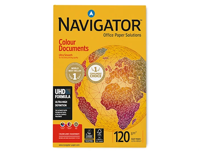 Navigator Papel Multifuncion Din A4 120 Gramos Paquete 250 Hojas Blanco UHD Certificado Ecolabel FSC
