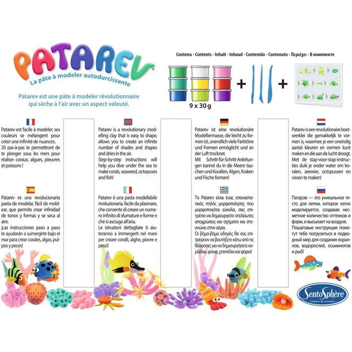 Sentosphere Plastilina Autoendurecible Patarev Bajo el Agua, Juego de Manualidades con 9 Colores, para Niños a Partir de 7 Años
