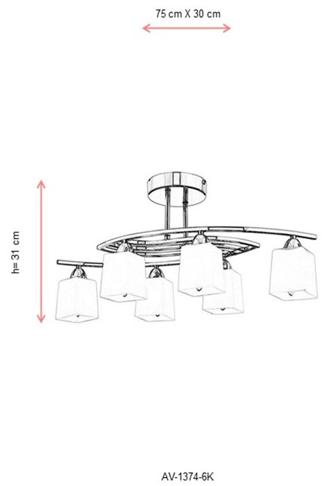 Opviq Lámpara de Araña AV-1374-6K Cromo Metal Cristal Elegante 6xE14 IP20
