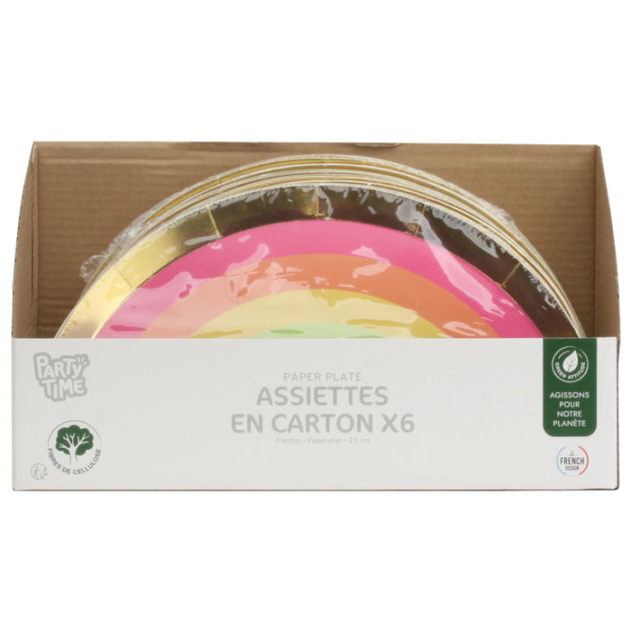 Party Time Juego de 6 Platos Cartón Arcoiris Licorne 27x13.5 cm