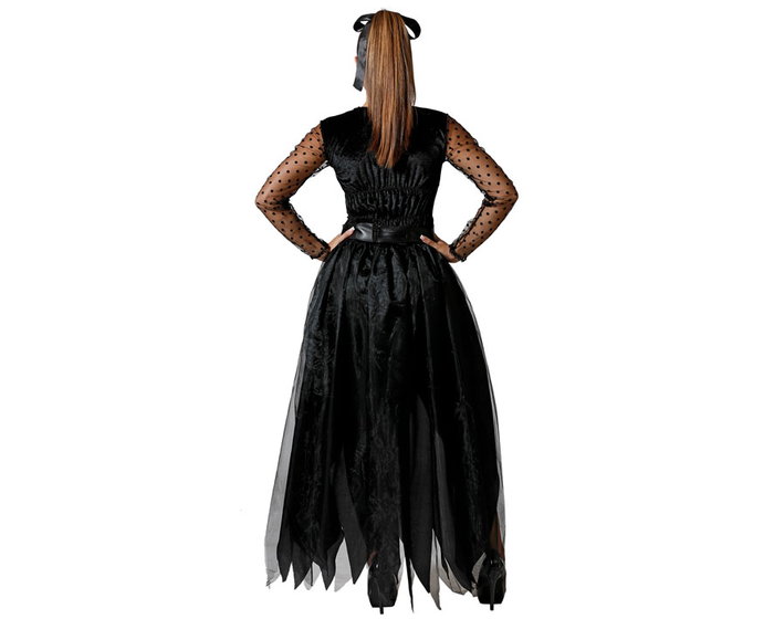 Atosa Disfraz de Fantasma Negro con Diadema, Vestido Largo y Cinturón