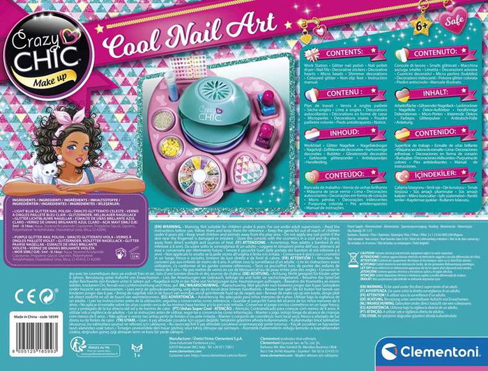 Clementoni Estudio de Uñas Cool Nail Art Se Abre y Se Cierra Incluye Muchos Accesorios 38,5x28,5x7,8 cm