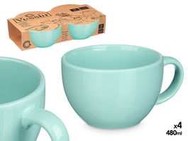 VESSIA Set 4 Tazones Menta Porcelana 480 ml Medidas 29x8.5x24 cm (Set de 8)