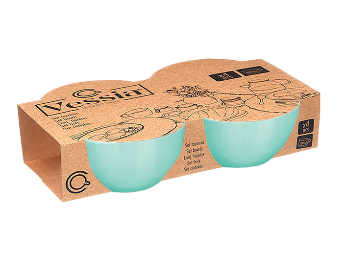 VESSIA Set 4 Tazones Menta Porcelana 480 ml Medidas 29x8.5x24 cm (Set de 8)