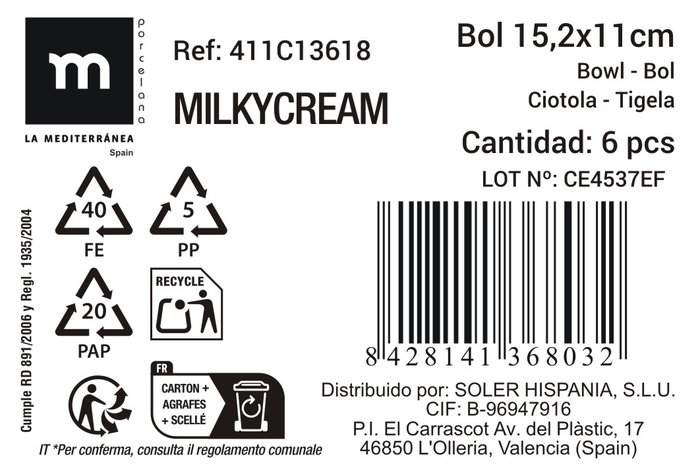 La Mediterranea Bol Rectangular Milkycream 15.2x11cm