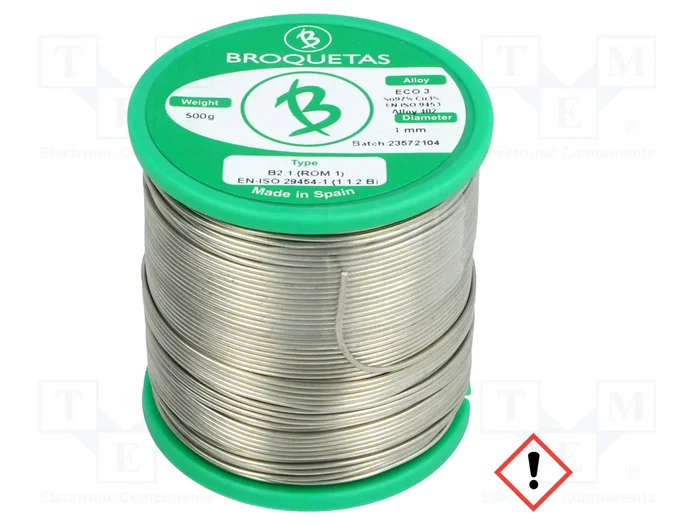 BROQUETAS Estaño Sn97Cu3 libre de plomo 1mm 500g BROQUETAS Estaño Sn97Cu3 libre de plomo 1mm 500g
