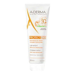 A-DERMA Protect Kids Loción Solar Infantil SPF50+ con Avena - Muy Alta Protección - 250 ml - Para Pieles Frágiles de Bebés y Niños