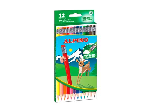 Alpino Lápices de Colores Borrables con Goma, 12 Unidades Surtidas