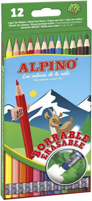 Alpino Lápices de Colores Borrables con Goma, Estuche de 12 Unidades