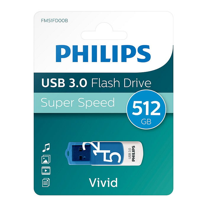 Philips FM51FD001B/00 Stick USB 3.2 512GB Vivid Edition Spring Blue Tapa Azul Blanco