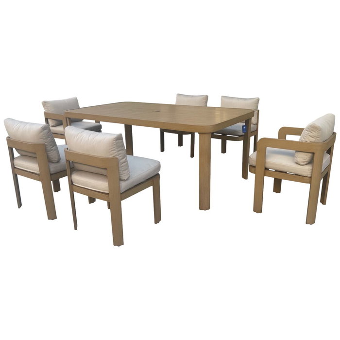 DKD Home Decor Mesa de Comedor para Terraza y Jardín, Set de 7 Piezas en Aluminio y Olefina Marrón, 105 x 75 x 182 cm