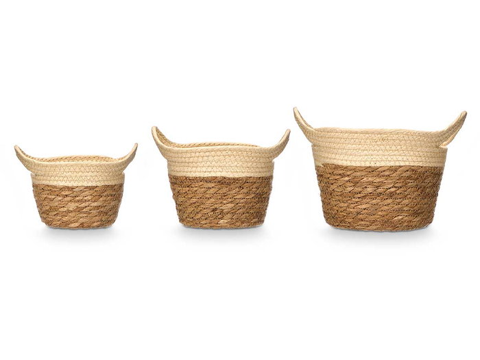 GIFTDECOR Set de 3 Cestos Redondos con Asas Natural GIFTDECOR Set de 3 Cestos Redondos con Asas Natural