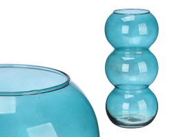 GIFTDECOR Jarrón de Cristal Triple Esfera Turquesa