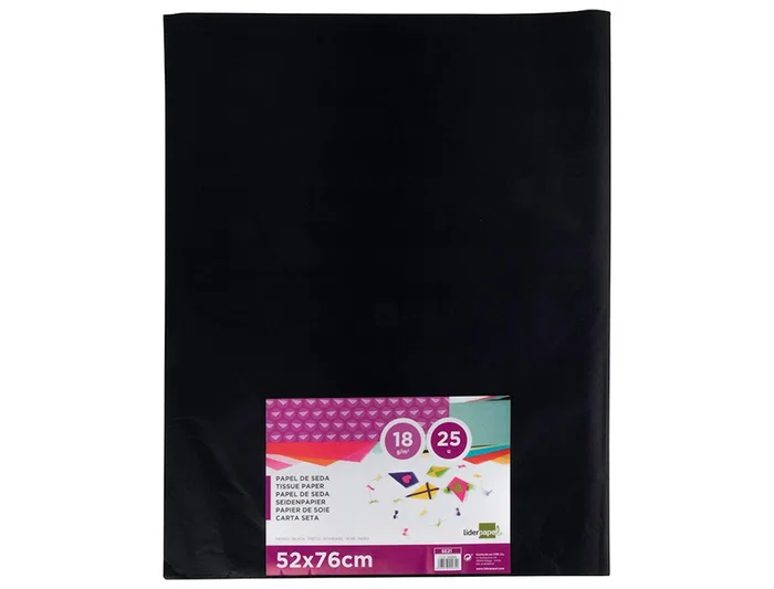 Liderpapel Papel seda negro 52x76 cm 18 gr paquete de 25 hojas Liderpapel Papel seda negro 52x76 cm 18 gr paquete de 25 hojas