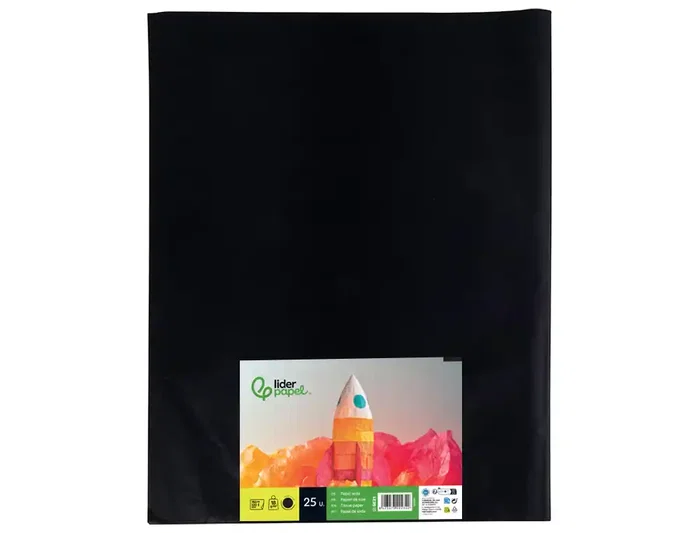 Liderpapel Papel de seda negro 52x76 cm 18 gr paquete de 25 hojas