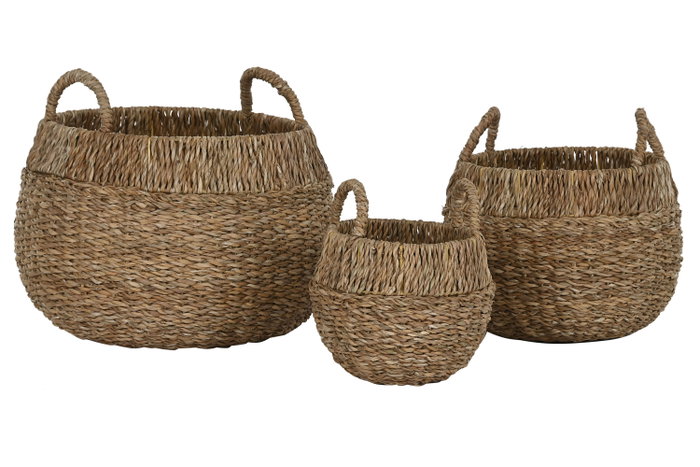 DKD Home Decor Set de 3 Cestas de Seagrass y Metal Natural