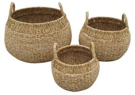 DKD Home Decor Set de 3 Cestas de Seagrass y Metal Natural