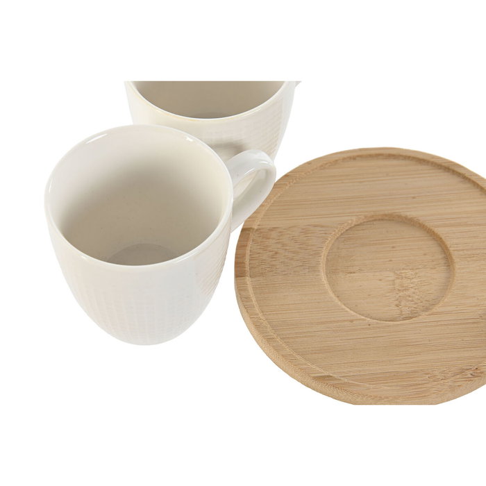 DKD Home Decor Set de 6 Tazas de Café de Porcelana y Bambú Blanco 90ml