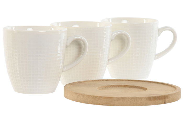 DKD Home Decor Set de 6 Tazas de Café de Porcelana y Bambú Blanco 90ml