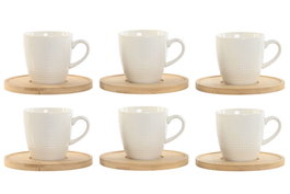 DKD Home Decor Set de 6 Tazas de Café de Porcelana y Bambú Blanco 90ml