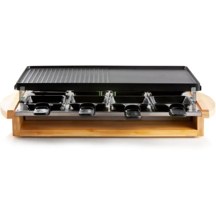 DOMO DO9246G - Parrilla raclette de bambú - 1200W - 3 niveles - 8 personas - Resistencia de acero inoxidable