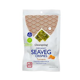 CLEARSPRING Alga Nori con Cúrcuma Tostada, Multipack Snack 5 Unidades x 4g - Vegano, Sin Gluten, Orgánico