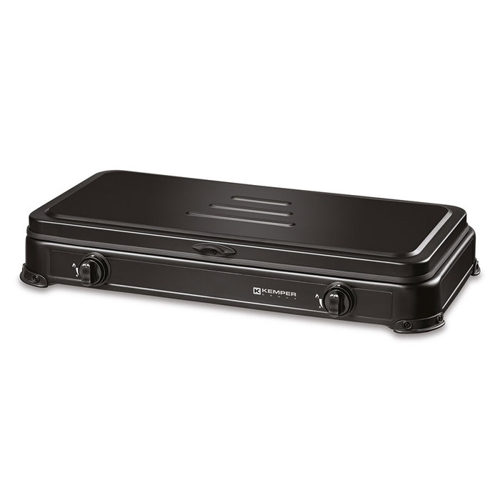 Kemper Cocina de gas para butano/propano de 2 quemadores, negra