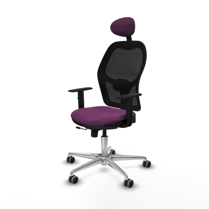 PIQUERAS Y CRESPO Silla de oficina Jorquera con mecanismo Sincro/Traslack, Similpiel Morado y Malla Negra