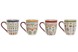 DKD Home Decor Tazas de Porcelana Mandala Multicolor 320ml Pack de 12