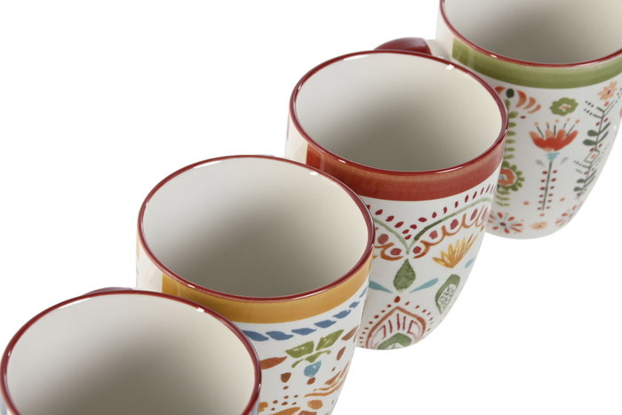 DKD Home Decor Tazas de Porcelana Mandala Multicolor 320ml Pack de 12