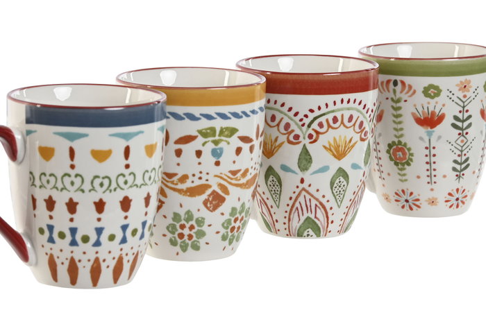 DKD Home Decor Tazas de Porcelana Mandala Multicolor 320ml Pack de 12
