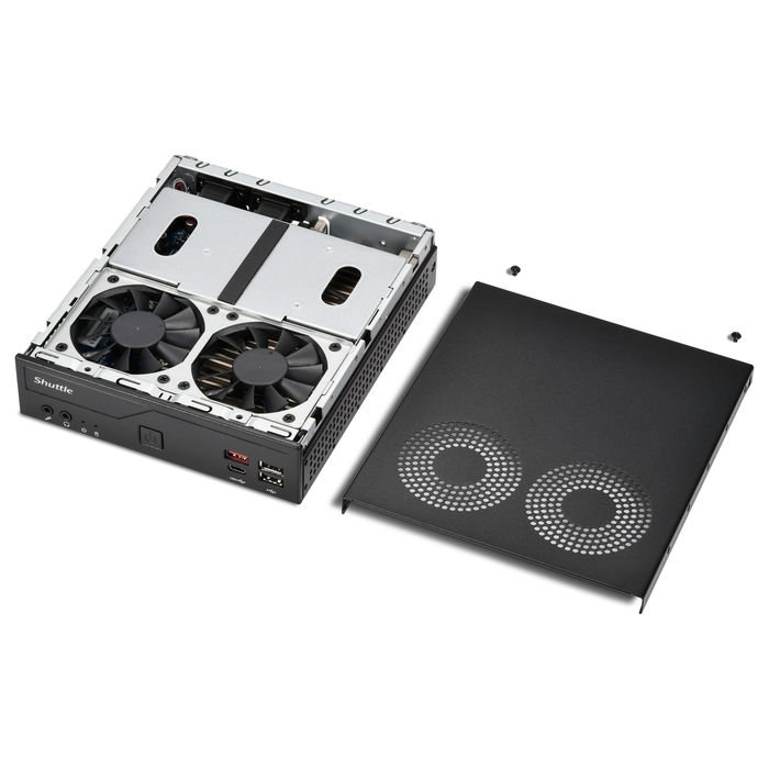 Shuttle XPC Slim DH810 Barebone Mini PC LGA1851, DDR5, USB4, HDMI 2.1, DisplayPort, Fuente 120W, Negro