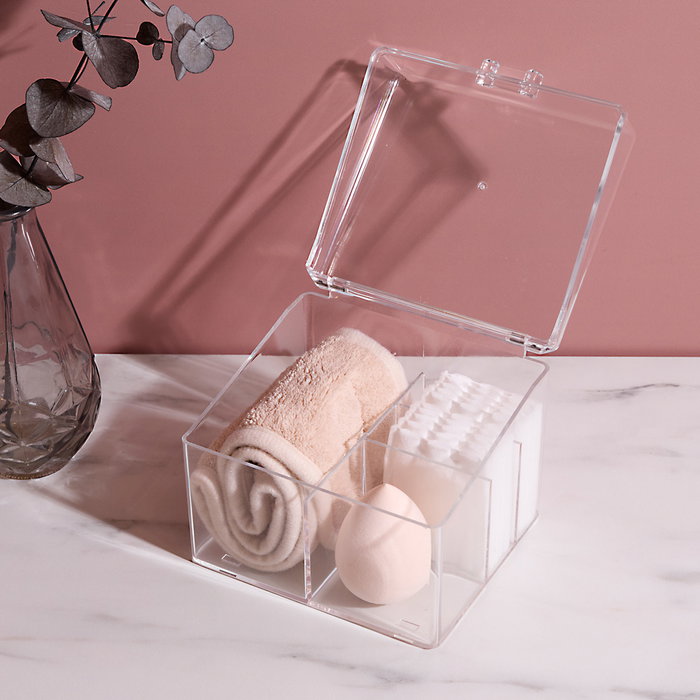 Cosmetic Club Estuche Esenciales Maquillaje con Desmaquilladores de Algodón, Esponja y Banda para el Pelo, Transparente