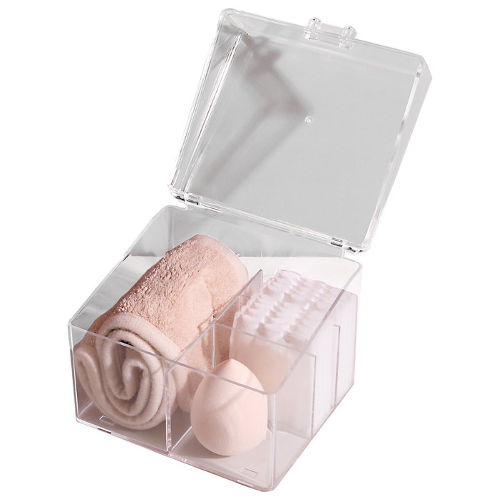 Cosmetic Club Estuche Esenciales Maquillaje con Desmaquilladores de Algodón, Esponja y Banda para el Pelo, Transparente