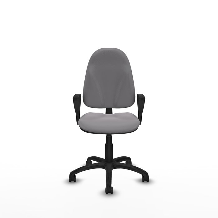 Silla de oficina Algarra con mecanismo Contacto permanente básico tapizada con Similpiel color Gris. Equipada con Base poliamida negra, Brazos fijos y Ruedas de parqué