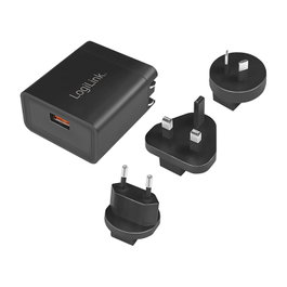 LogiLink Cargador de viaje USB-A 18 W GaN 1 puerto Negro