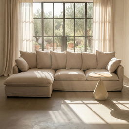 Sofá Chaise Longue Beige Dm-Tejido Salón 254 X 158 X 84 cm