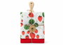 DKD Home Decor Set de 3 Paños de Algodón con Fresas y Tabla de Madera de Pino