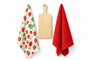 DKD Home Decor Set de 3 Paños de Algodón con Fresas y Tabla de Madera de Pino