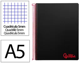 Liderpapel Cuaderno Espiral A5 Micro Wonder Negro 120 Hojas Cuadro 5mm