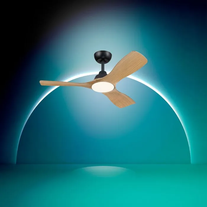 Philips Olas Ventilador de techo con LED integrado, aspas fijas y mando a distancia, Negro/Madera (106 cm)