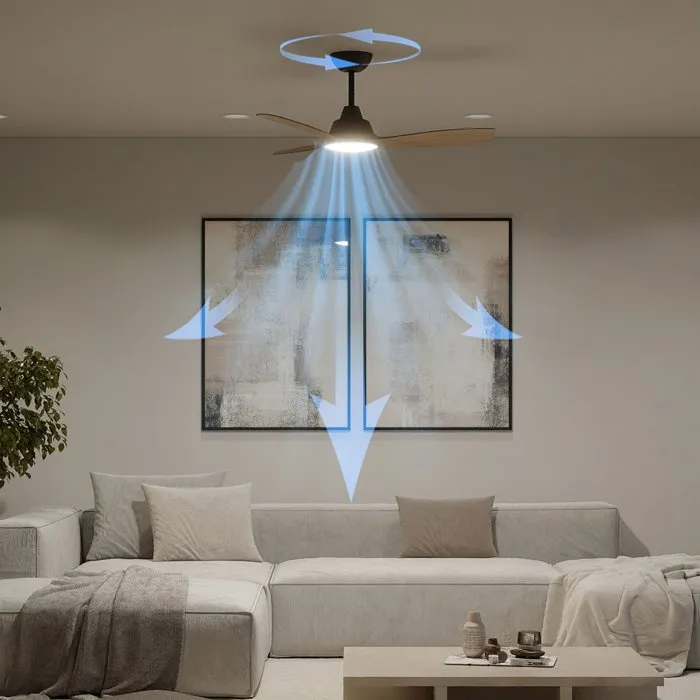 Philips Olas Ventilador de techo con LED integrado, aspas fijas y mando a distancia, Negro/Madera (106 cm)