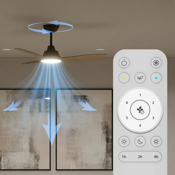 Philips Olas Ventilador de techo con LED integrado, aspas fijas y mando a distancia, Negro/Madera (106 cm)